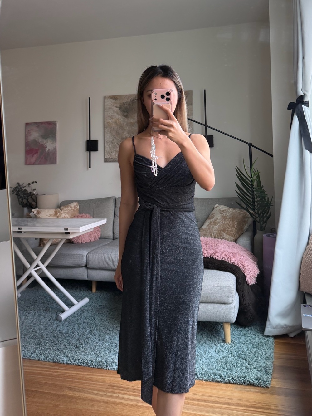 Sparkle Wrap Dress in Charcoal Silver - Picture 3 of 4